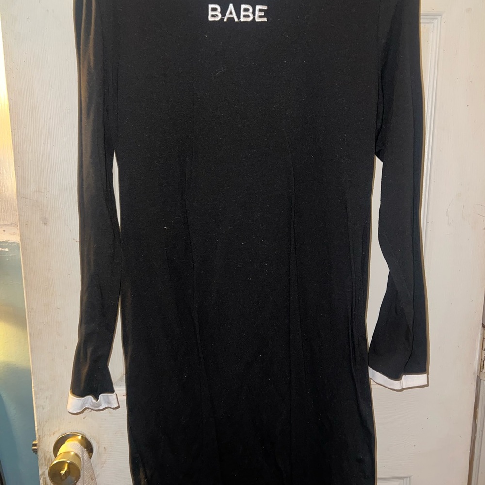 Black Long Sleeve Dress with 'Babe' Text